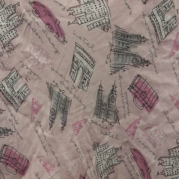 City of Junction West Pink and white vintage silk midi skirt with Paris Design - Picture 3 of 6